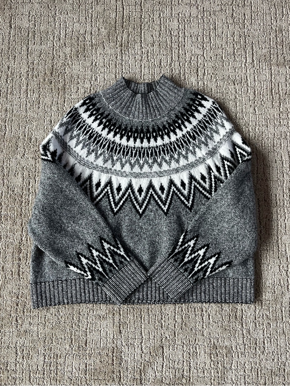 Old Navy Gray Patterned Nordic Sweater, 56% Cotton, Size Large